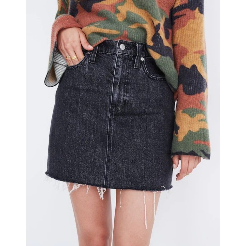 Madewell Rigid Denim Straight Mini Skirt Hideaway Wash Black Size 24